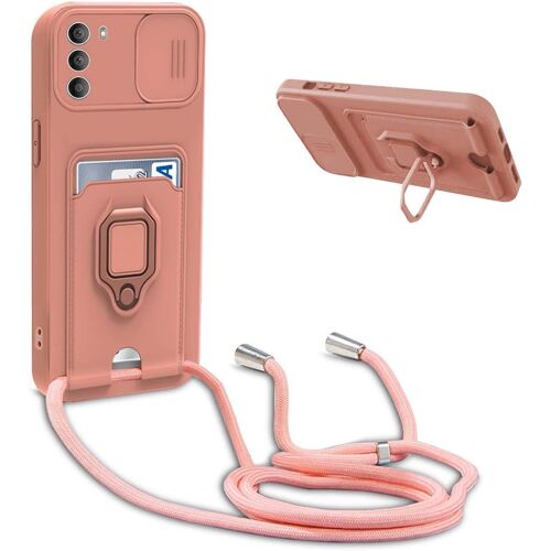 KAL-Coque Avec Cordon Pour Motorola Moto G31/G41,Collier Pour Étui Colliers De Cellulaire Réglable Corde Silicone Souple Case,Protection De La Caméra,Support,Porte Cartes - Pink
