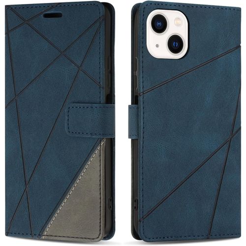 SJZG-Coque Pour Iphone 14, Protection Housse Etui En Cuir Pu Portefeuille Avec Emplacements Cartes Et Fonction Support Pour Iphone 14, Bleu