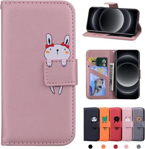 KAL-Coque Xiaomi 14 Ultra 5G Housse En Cuir Etui Portefeuille Xiaomi 14 Ultra 5G Coque De Protection Pour Xiaomi 14 Ultra 5G Lapin Rose