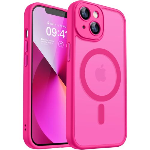 LORANKA-Coque Magnétique pour iPhone 13 (6,1 Pouces), Compatible avec MagSafe, [Protection Complète de l'appareil Photo] Housse Fond Mat Translucide,Rose Vif