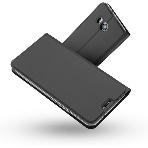 SJZG-Coque Htc U11,Ultra Mince En Cuir Pu Premium Housse À Rabat Portefeuille Coque Étui De Protection Bumper Folio À Clapet Avec [Fente Pour Carte] [Fermoir Magnétique] Pour Htc U11 (Gris-Noir)