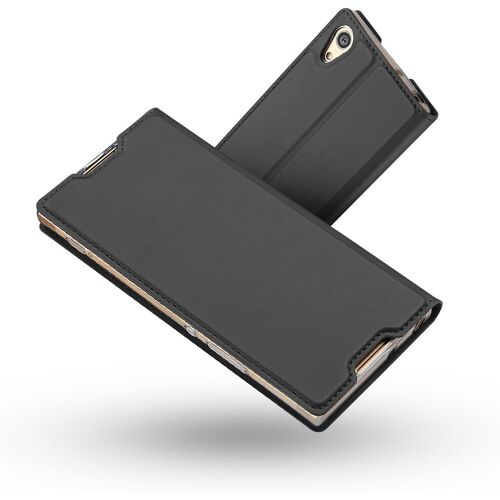 KAL-Coque Sony Xperia Xa1 Ultra,Ultra Mince En Cuir Pu Premium Housse À Rabat Portefeuille Coque Étui De Protection Bumper Folio À Clapet Pour Sony Xperia Xa1 Ultra (Gris-Noir)