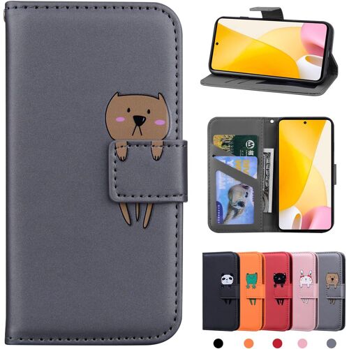 KAL-Coque Xiaomi 12 Lite - Étui Portefeuille En Cuir Magnétique Pour Mi 12 Lite 5G - Housse De Protection Avec Motif Ours Gris