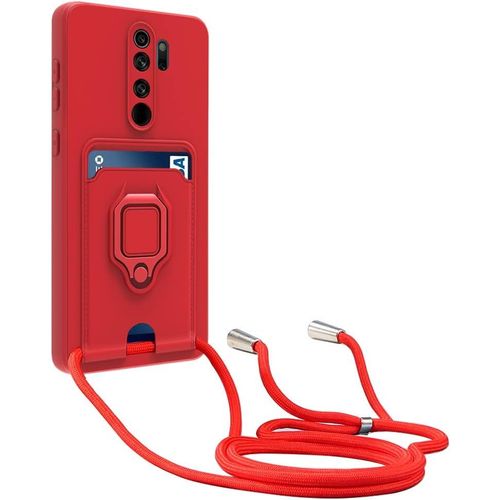 Kal-Cordon De Coque Compatible Avec Xiaomi Redmi Note 8 Pro, Collier Pour Étui Colliers De Cellulaire, Silicone Cover Protection De La Caméra Étui Lanyard Case-Rouge
