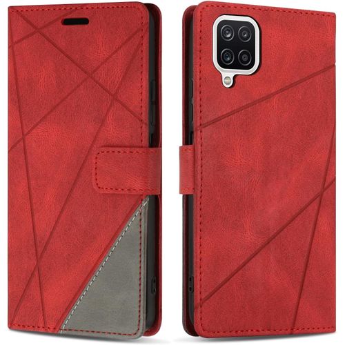Sjzg-Coque Pour Samsung Galaxy A12 / Galaxy M12, Protection Housse Etui En Cuir Pu Portefeuille Avec Emplacements Cartes Et Fonction Support Pour Galaxy A12 / Galaxy M12, Rouge