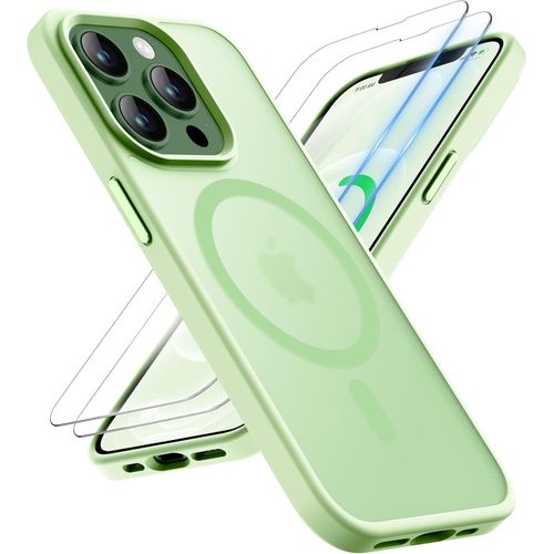 Coque Pour Iphone 12 Pro Max Avec 2 Verre Trempé, Compatible Avec Mag Safe, Etui Translucide Mat Arrière Antichoc Coque Magnétique Pour Iphone 12 Pro Max 6.7"" Cyan Clair