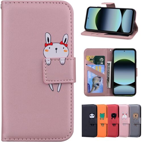 KAL-Coque Xiaomi Note 14 4G Housse En Cuir Etui Portefeuille Coque De Protection Pour Xiaomi Redmi Note 14 4G Lapin Rose