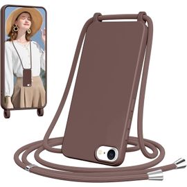 Coque Silicone Pour Iphone 8/Se 2020/7/Se 2022 Avec Lanière Tour De Cou Amovible & Réglable, Bumper Antichoc, Marron