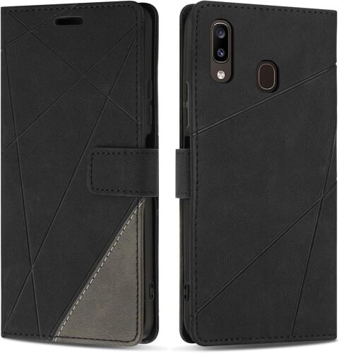 KAL-Coque Pour Samsung Galaxy A20E, Protection Housse Etui En Cuir Pu Portefeuille Avec Emplacements Cartes Et Fonction Support Pour Samsung A20E, Noir