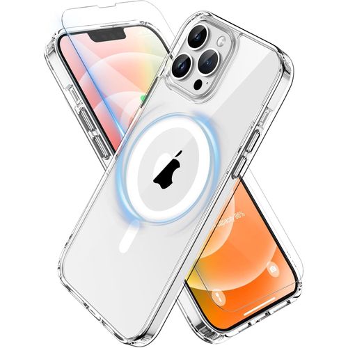 Coque Pour Iphone 12 Pro Max Avec 2 Verre Trempé Protection Écran, Etui Transparente Arrière Housse Antichoc Coque Magnétique Pour Iphone 12 Pro Max Case 6.7"" Transparent