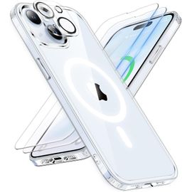 Mab-Coque Pour Iphone 15 Plus Avec 2 Verre Trempé Et 1 Caméra Protecteur, Etui Clair Arrière Housse Antichoc Coque Magnétique Pour Iphone 15 Plus Case 6.7"" Transparent