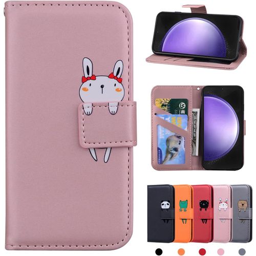 Kal-Coque Samsung Galaxy S24 Fe - Housse Portefeuille En Cuir Avec Fermeture Magnétique - Étui De Protection Pochette Lapin Rose