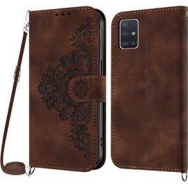 Kal-Coque Pour Samsung Galaxy A51 5g Avec Cordon, Etui Pour Samsung A51 5g Avec Cordon Collier, Housse En Cuir Pu Avec [Bandoulière Réglable] Lanyard Case Cover (Marron)