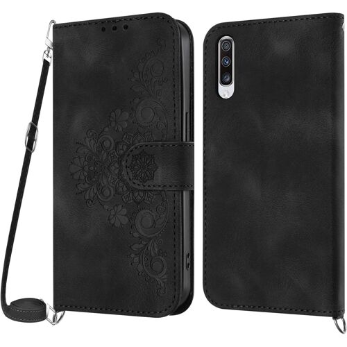 KAL-Coque Pour Samsung Galaxy A50/A50S/A30S Avec Cordon, Etui Pour Samsung A50/A50S/A30S Avec Cordon Collier, Housse En Cuir Pu Avec [Bandoulière Réglable] Lanyard Case Cover (Noir)