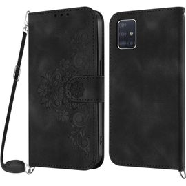 Kal-Coque Pour Samsung Galaxy A51 5g Avec Cordon, Etui Pour Samsung A51 5g Avec Cordon Collier, Housse En Cuir Pu Avec [Bandoulière Réglable] Lanyard Case Cover (Noir)