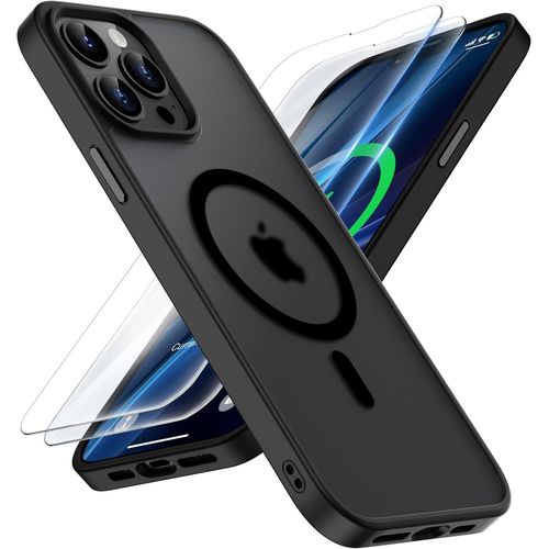 Coque Pour Iphone 12 Pro Max Avec 2 Verre Trempé Protection Écran, Etui Translucide Mat Arrière Housse Antichoc Coque Magnétique Pour Iphone 12 Pro Max Case 6.7"" Noir