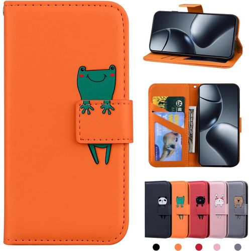 KAL-Coque Xiaomi 14T Pro Housse En Cuir Etui Portefeuille Xiaomi 14T Pro Coque De Protection Pour Xiaomi 14T Pro Grenouille Orange