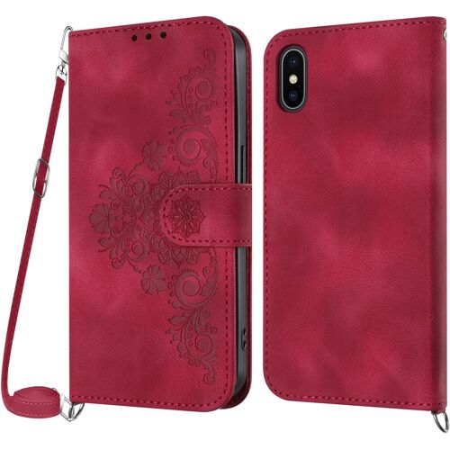 KAL-Coque Pour Iphone Xs Max Avec Cordon, Etui Pour Iphone Xs Max (6,5 Pouces) Avec Cordon Collier, Housse En Cuir Pu Avec [Bandoulière Réglable] Lanyard Case Cover (Rouge)