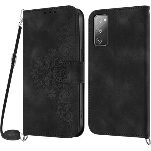 KAL-Coque Pour Samsung Galaxy S20 Fe Avec Cordon, Etui Pour Samsung S20 Fe Avec Cordon Collier, Housse En Cuir Pu Avec [Bandoulière Réglable] Lanyard Case Cover (Noir)