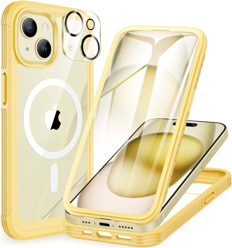 Anti Espion Coque iPhone 15 Plus, avec Protection écran Verre Trempé Anti Espion et Protecteur Caméra [9H HD] 360° Antichoc Téléphone Housse Double Face Case Portable Intégrale Etui - Vert