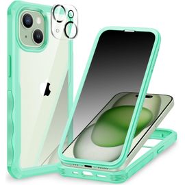 Kal-Anti Espion Coque Iphone 15 Plus, Avec Protection Écran Verre Trempé Anti Espion Et Protecteur Caméra 9h Hd] 360° Antichoc Téléphone Housse Double Face Case Portable Intégrale Etui - Vert