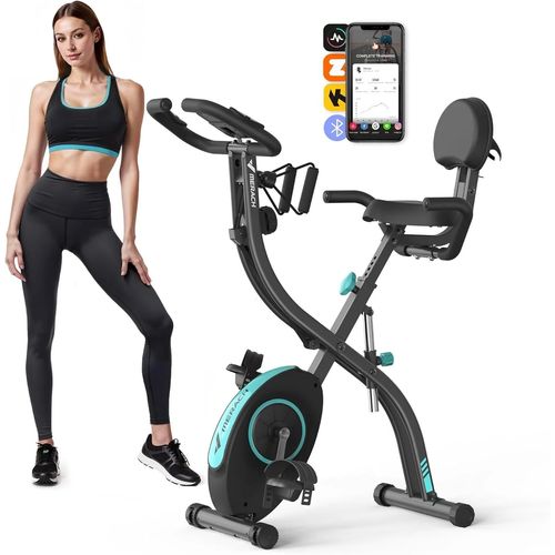 Vélo D’Appartement 4 En 1 Pliable Merach, 16 Niveaux De Résistance Magnétique, Avec Capteur De Fréquence Cardiaque, Compatible Kinomap & Zwift, Noir