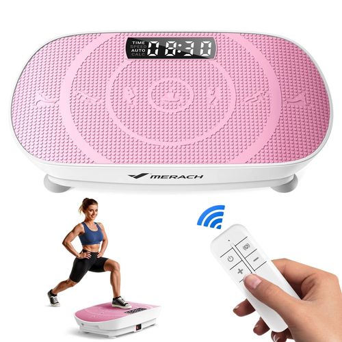 Plateforme Vibrante Fitness Merach Mini, Rose, 11 Niveaux, Télécommande, Écran Led, Moteur Silencieux, Compacte, Charge 150 Kg