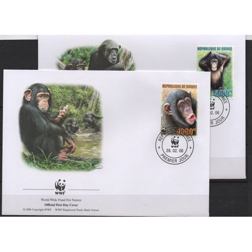 Guinée Timbres Animaux Les Chimpanzés 2006 4 Fdc