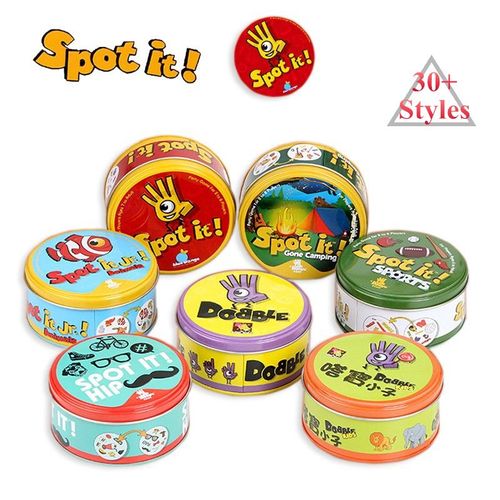 12 Avec Boîte - Promotion Prix 30/55pcs Dobble Cartes Jeu Jouet Sport Animaux Carte Famille Jeu Jouets Avec Boîte En Métal Pour Enfant Adulte Cadeau