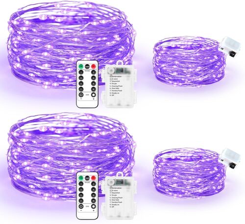 Kal-Lot De 2 Guirlandes Lumineuses Led De 20 M + 2 Piles De 3 M, 8 Modes, Télécommande Avec Minuteur, Étanchéité Ip65, Pour Noël, Intérieur Et Extérieur, Violet