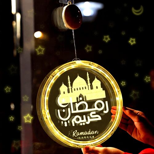 Kal-Ramadan Decoration Guirlande Lumineuse 3d Veilleuse Lampes Lune Étoile Eid Mubarak Fenêtres Lumière Du Aid Moubarak Pour Musulman Islam Fêtes Intérieur Et Extérieur(Château)