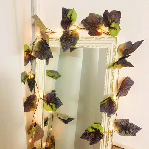 KAL-Artificielles Feuilles Vigne Feuilles Violet Led Guirlande Lumineuse À Piles Fée Rotin Guirlande Suspension Lumière Pour Maison Mariage Noël Jardin Bureau Décor (C-Vigne Feuilles Violet, 2M/20Led