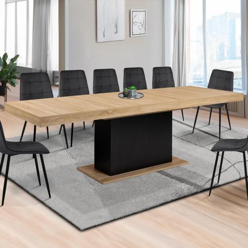 Table À Manger Extensible Rectangle Eden 10-12 Personnes Bois Et Noir 200-250 Cm
