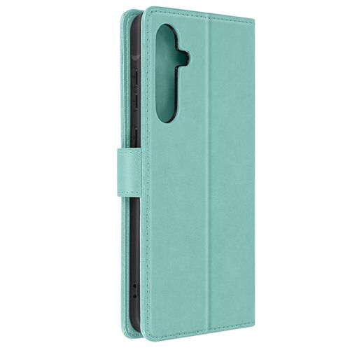 Étui pour Samsung Galaxy A55 Portefeuille Fleur Papillon avec Dragonne Turquoise