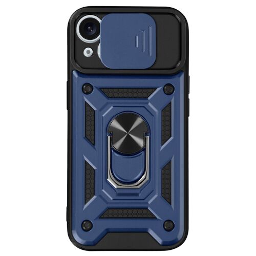 Coque pour iPhone 15 Bague Support Cache Caméra Coulissant Mayaxess Bleu nuit