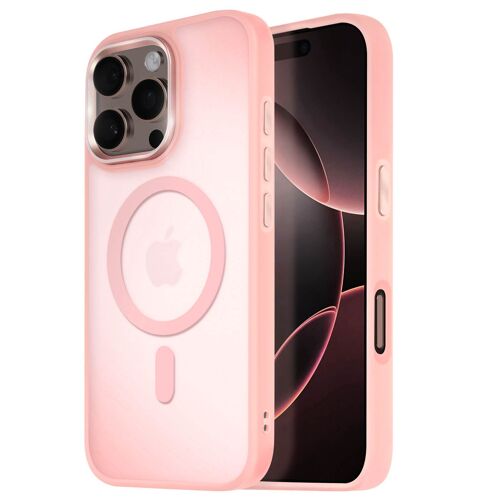 Coque MagSafe pour iPhone 16 Pro Dos Mat Givré Contour Rose