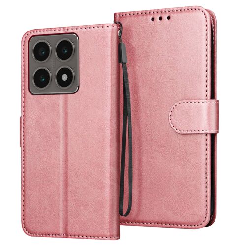 Étui pour Xiaomi 14T Clapet Portefeuille et Support Vidéo Stable Rose champagne