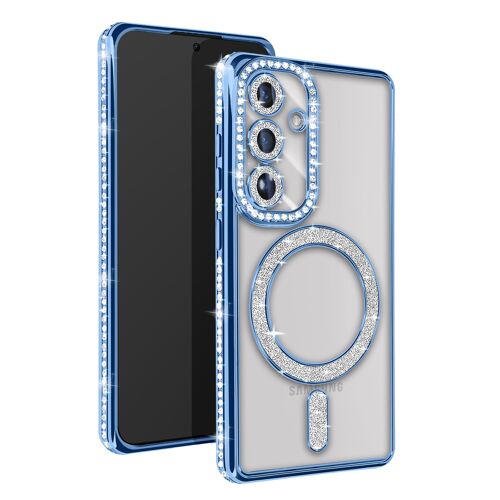 Coque Diamant pour Samsung Galaxy S24 MagSafe Contour Strass Bleu clair