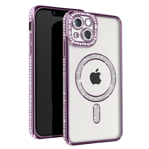 Coque Diamant pour iPhone 14 Protection MagSafe Contour Strass Violet