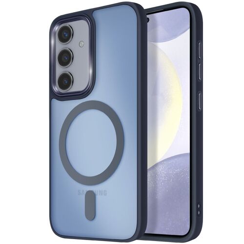 Coque MagSafe pour Samsung Galaxy S24 et S25 Dos Mat Givré Contour Bleu nuit
