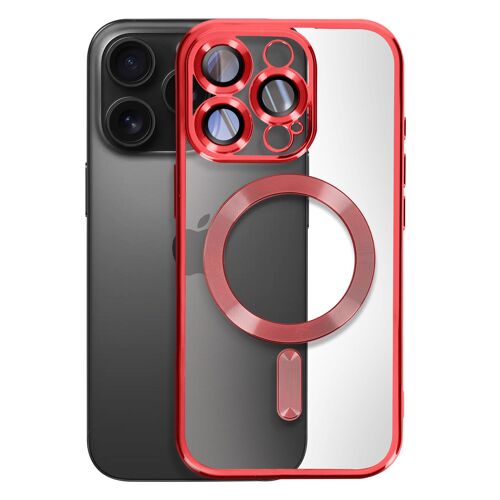 Coque MagSafe pour iPhone 16 Pro Max avec Contour Chromé Ultra Élégant Rouge