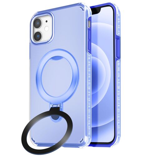 Coque MagSafe pour iPhone 12 Pro et 12 Antichoc avec Support Pliable Bleu