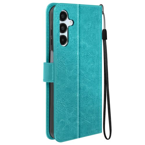 Étui pour Samsung A15 5G Portefeuille Fonction Support avec Dragonne Mayaxess Turquoise