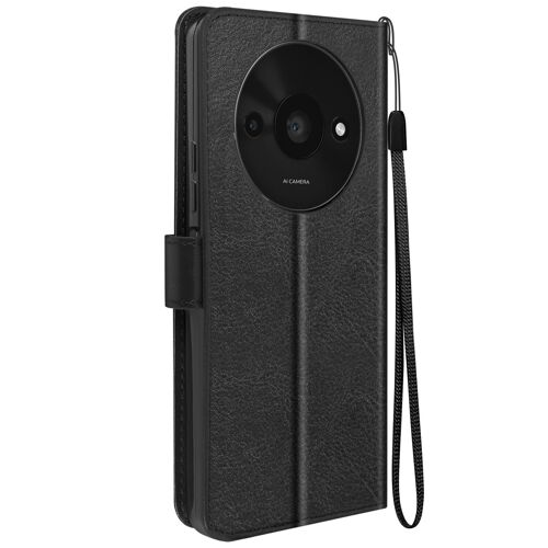 Étui pour Xiaomi Redmi A3 Portefeuille Fonction Support avec Dragonne Mayaxess Noir