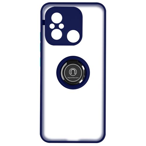 Coque Pour Xiaomi Redmi 12c Bi-Matière Bague Métallique Support Vidéo Bleu
