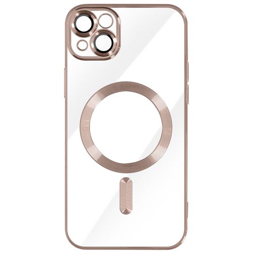 Coque Magsafe Pour Iphone 14 Silicone Protection Caméra Contour Chromé Rose Gold