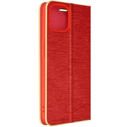 Étui pour iPhone 14 Clapet Porte-carte et Support vidéo Luna Book Gold Rouge