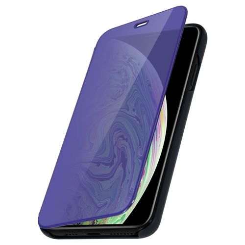 Housse Pour Iphone Xs Max Folio Miroir Ultra-Fine Clapet Translucide - Bleu Nuit