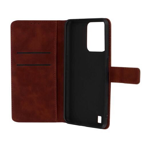Étui Realme C31 Folio Portefeuille Support Vidéo Effet Mat Soft Touch Marron