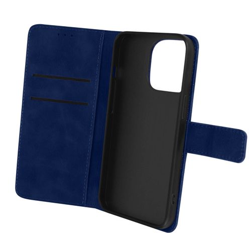 Étui Iphone 14 Pro Portefeuille Support Vidéo Effet Mat Soft Touch Bleu Nuit